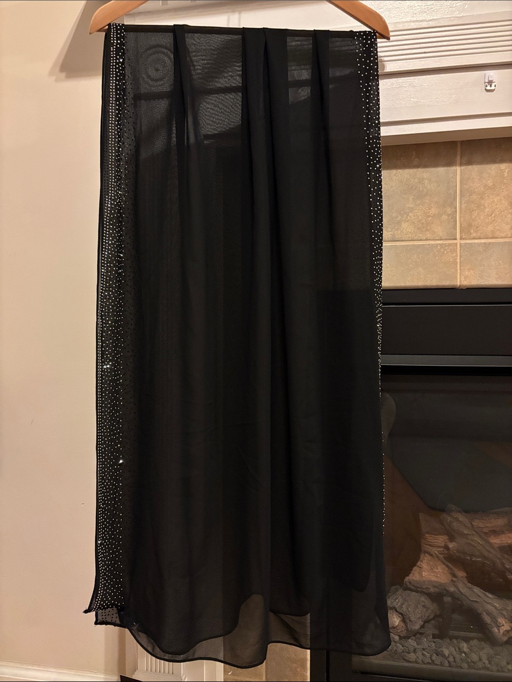 Nine West Black sheer Scarves with Rhinestone Side Trim